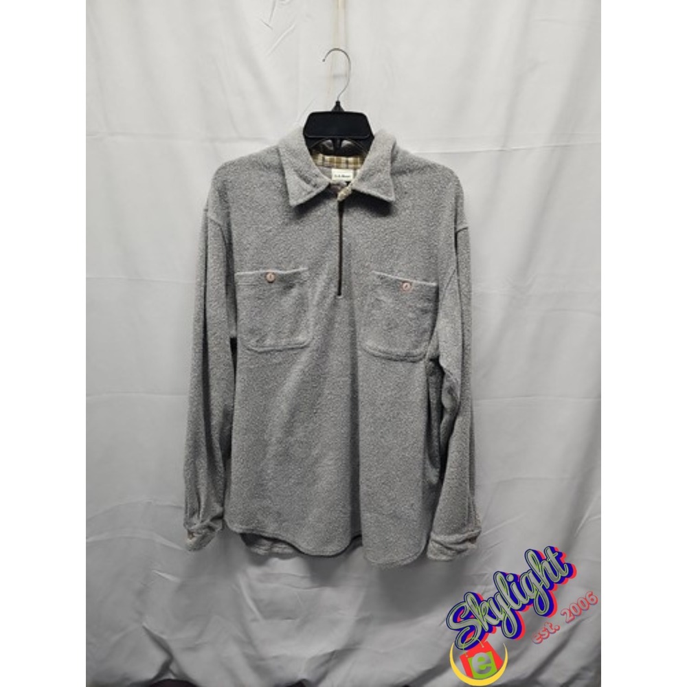 L.l. Bean Mens Gray 1/4 Zip Pullover Fleece Oar29 Plaid Inner Collar‎ Sz Large